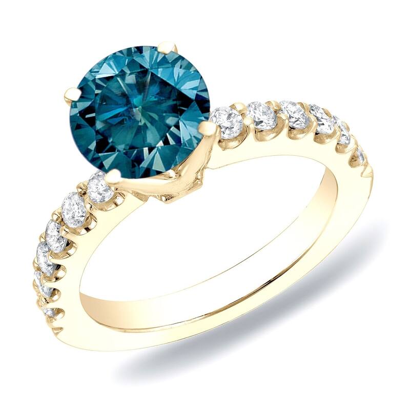 Auriya 14k Gold 1ctw Round Blue Diamond Engagement Ring - 4 - Yellow