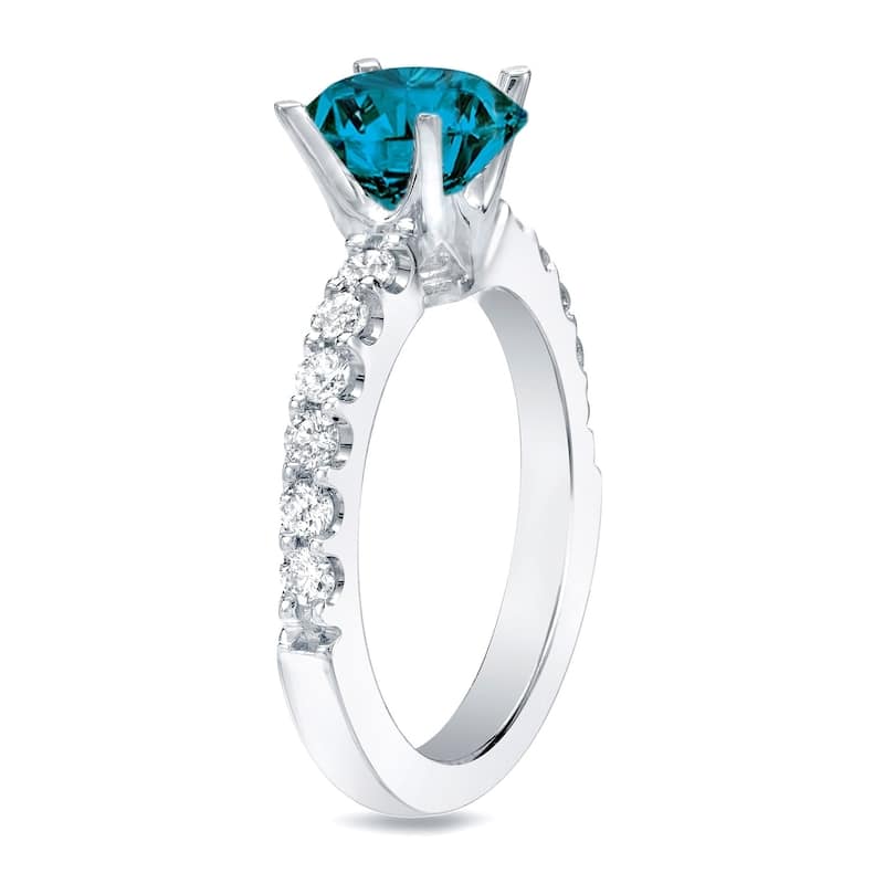 Auriya 14k Gold 1ctw Round Blue Diamond Engagement Ring