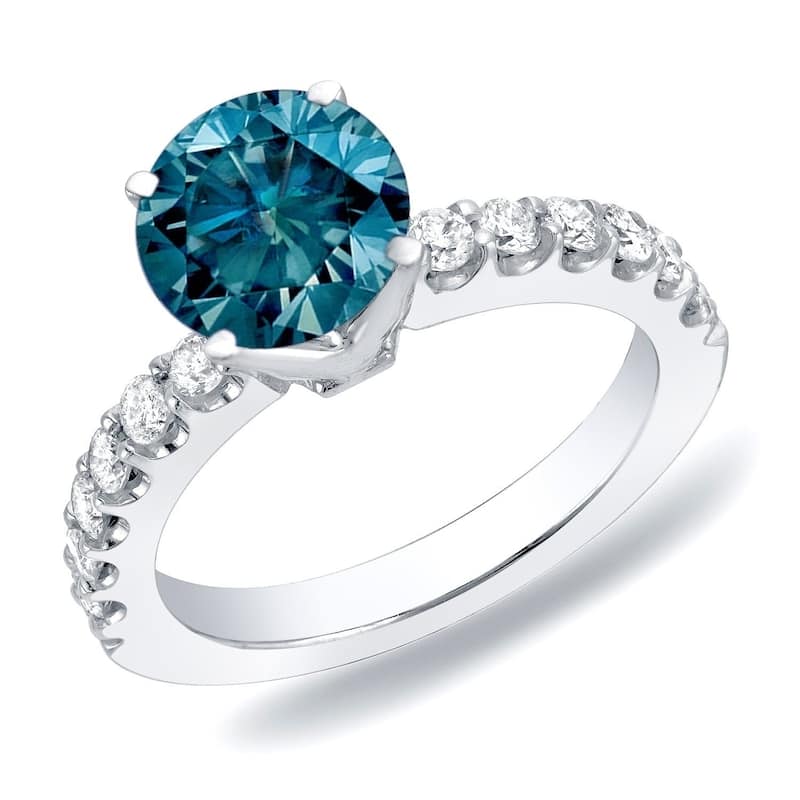 Auriya 14k Gold 1ctw Round Blue Diamond Engagement Ring - 4 - White