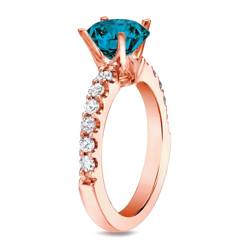 Auriya 14k Rose Gold 1ctw Round Blue Diamond Engagement Ring H-I, SI1-SI2