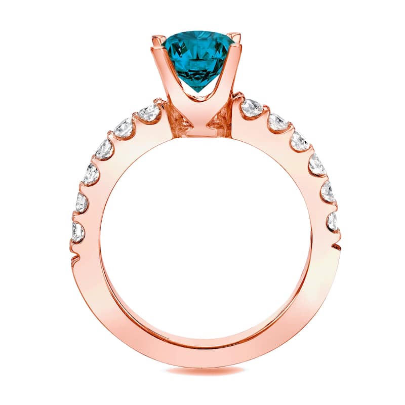 Auriya 14k Rose Gold 1ctw Round Blue Diamond Engagement Ring H-I, SI1-SI2