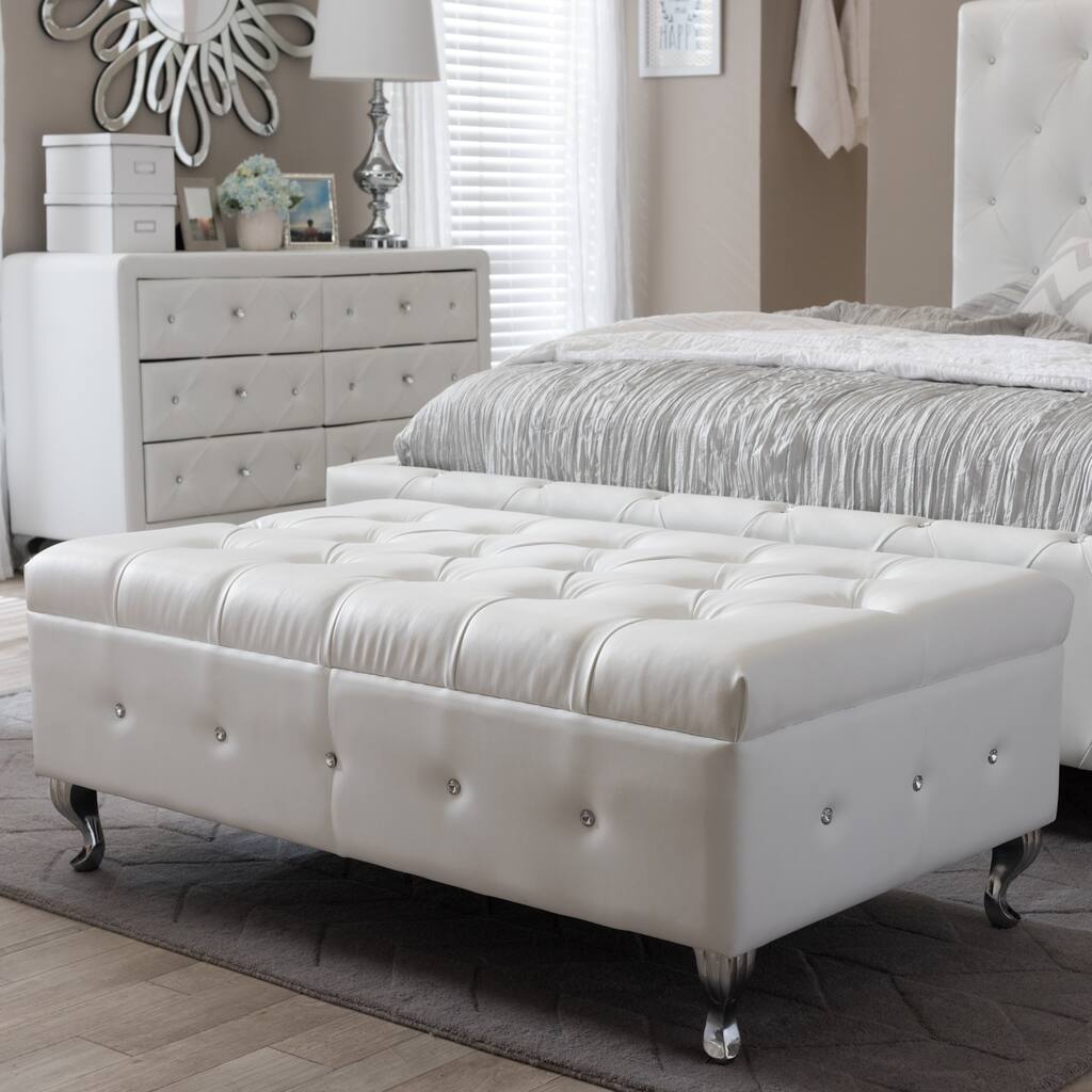 Baxton Studio Brighton Button Tufted Upholstered Modern Bedroom Bench in White