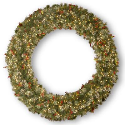 72-inch Wintery Pine Wreath with Clear Lights