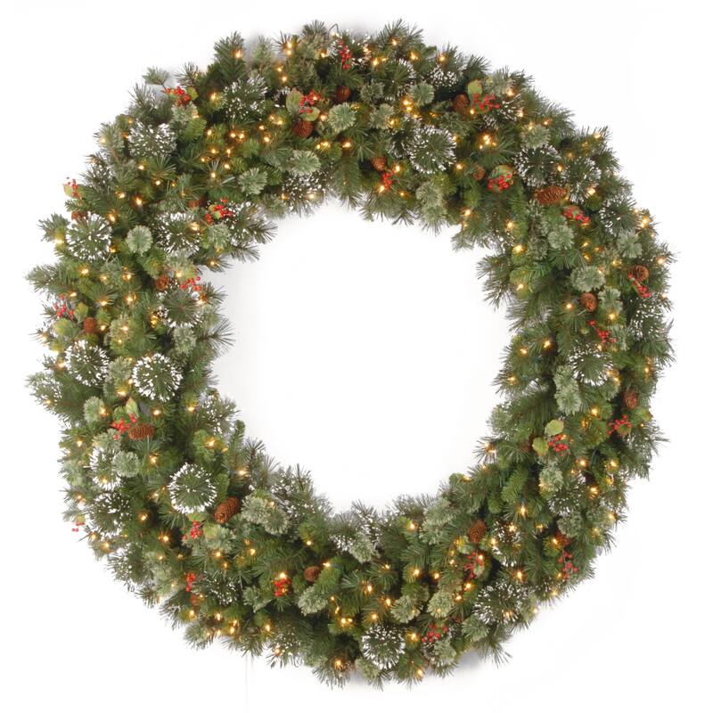 National Tree Company 5 ft. Wintry Pine Wreath with Clear Lights - 60"x8"