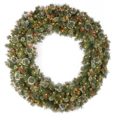 National Tree Company 5 ft. Wintry Pine Wreath with Clear Lights - 60"x8"