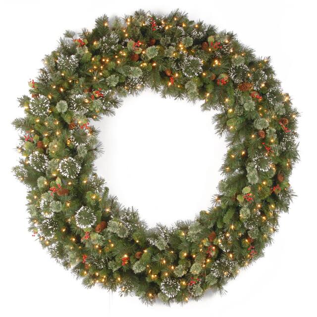 60-inch Wintry Pine Wreath with Clear Lights - 60"x8" - 60"x8"