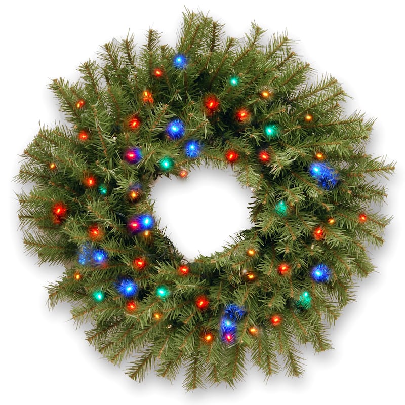 National Tree Company 2 ft. Noelle Wreath with Battery Operated Warm White LED Lights - 24", Green