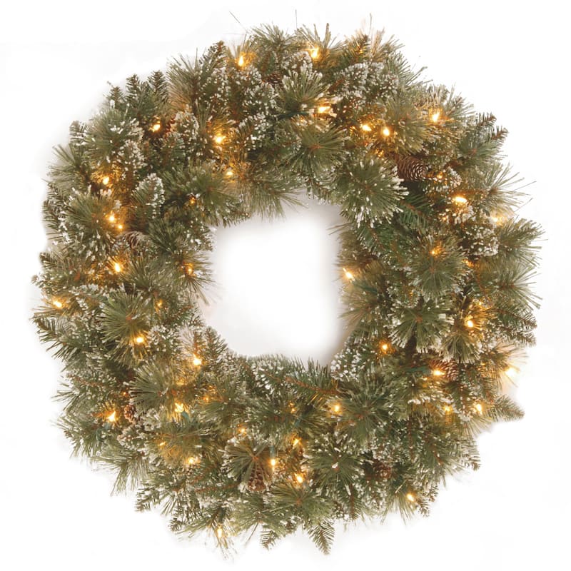 National Tree Company 2 ft. Glittery Pine Wreath with Clear Lights - 2 ft - 2 ft - Green