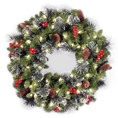 24-inch Holiday Spruce Wreath with Clear Lights