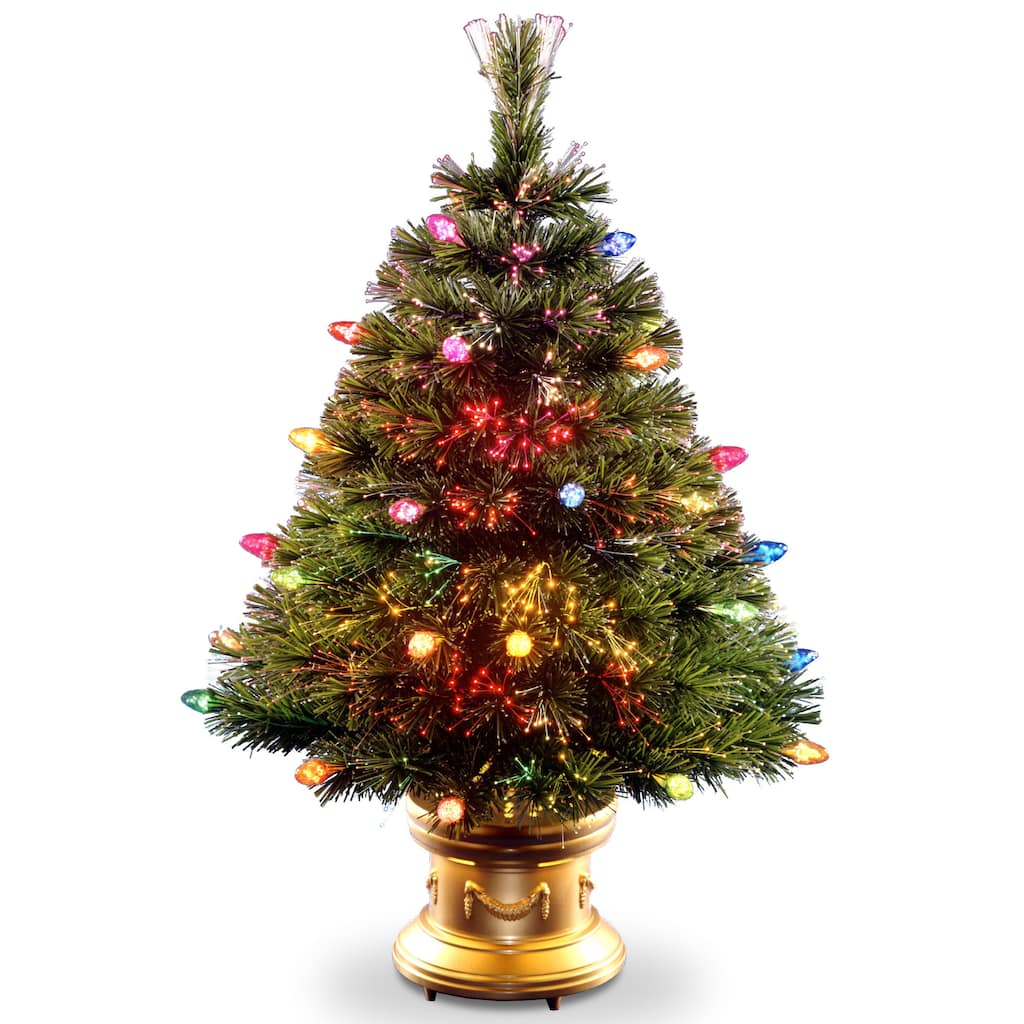 National Tree Company 4 ft. Fiber Optic Tree with Multi Faceted Bulbs and Gold Base