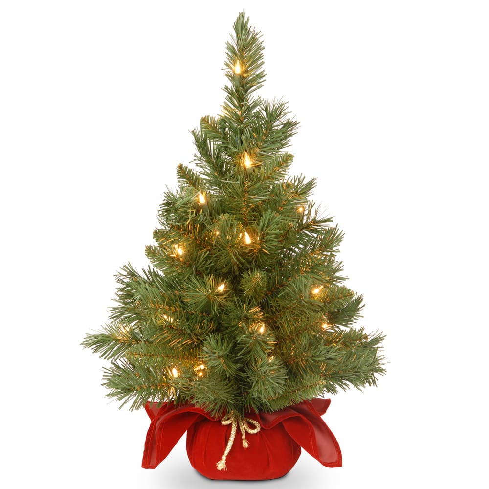 National Tree Company 2 ft. Pre-Lit Majestic Christmas Tree in Burgundy Cloth Bag - 2 Foot
