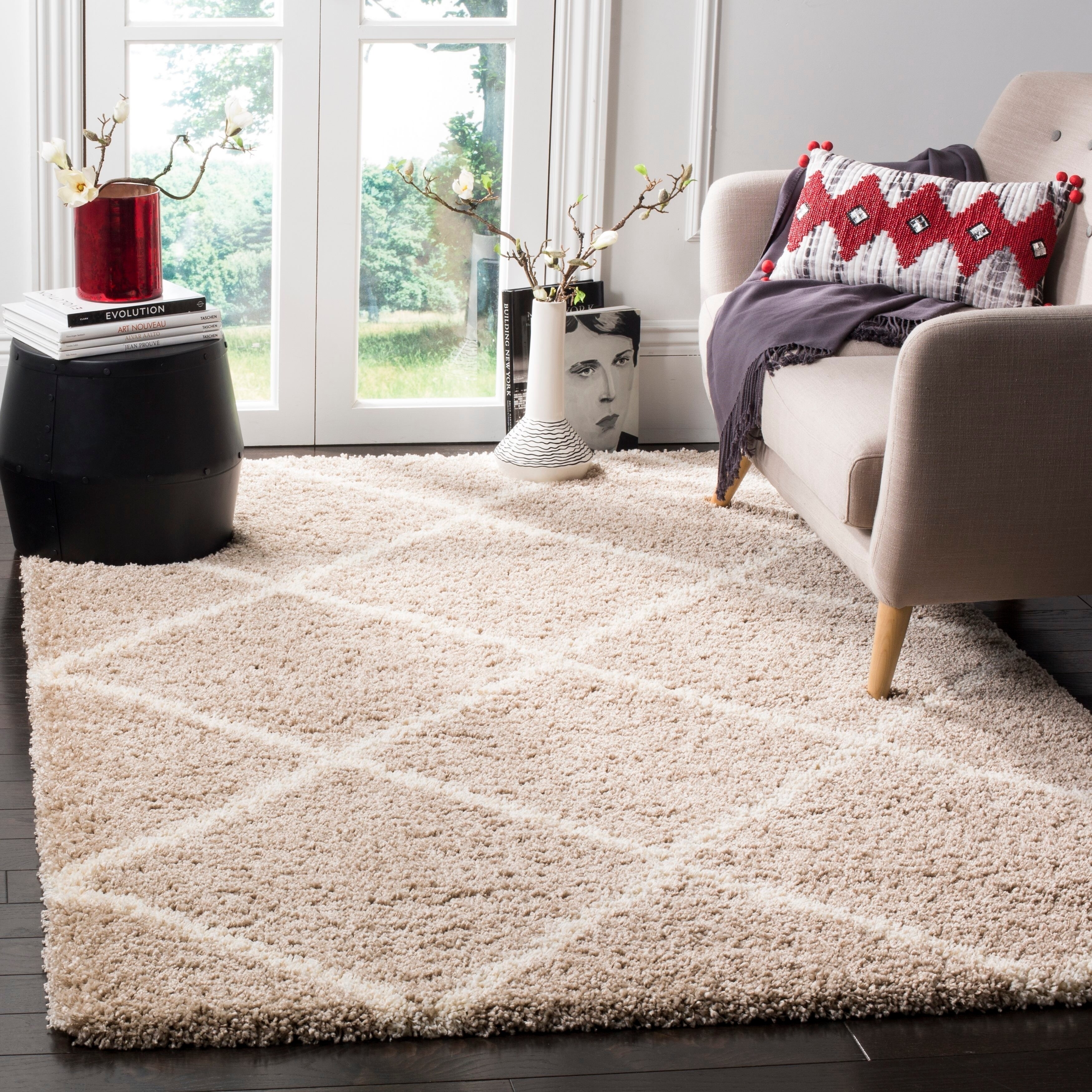 Safavieh Hudson Diamond Trellis Shag Ivory/ Grey Rug - 8&#39; x 10&#39;