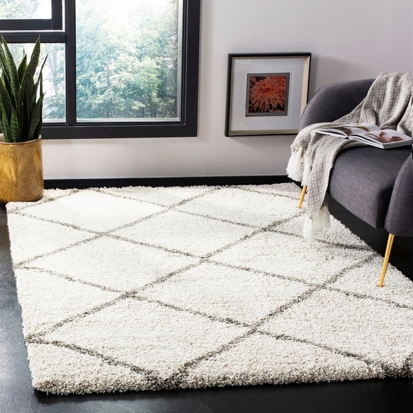 Shop Safavieh Hudson Diamond Trellis Shag Ivory/ Grey Rug - 8' x 10 ...