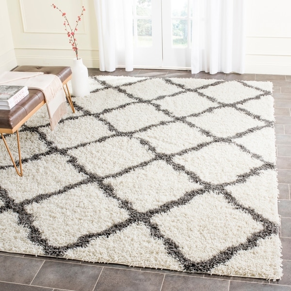 Safavieh Dallas Shag Ivory/ Dark Grey Trellis Rug - 8' x 10'