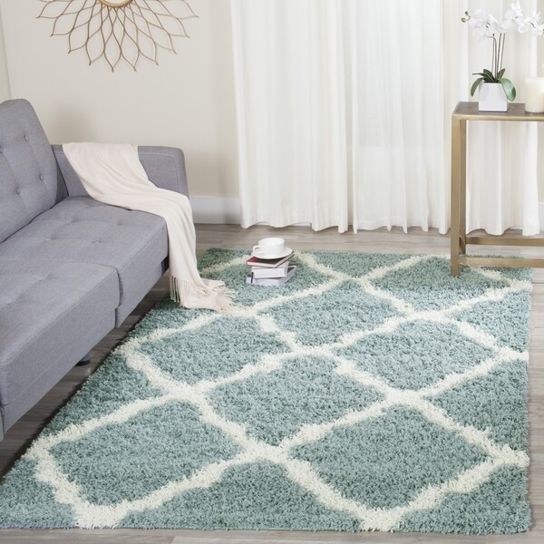 Safavieh Dallas Shag Light Blue/ Ivory Trellis Rug - 8' x 10'