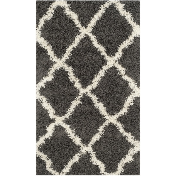 Safavieh Dallas Shag Dark Grey/ Ivory Trellis Rug (8' x 10')