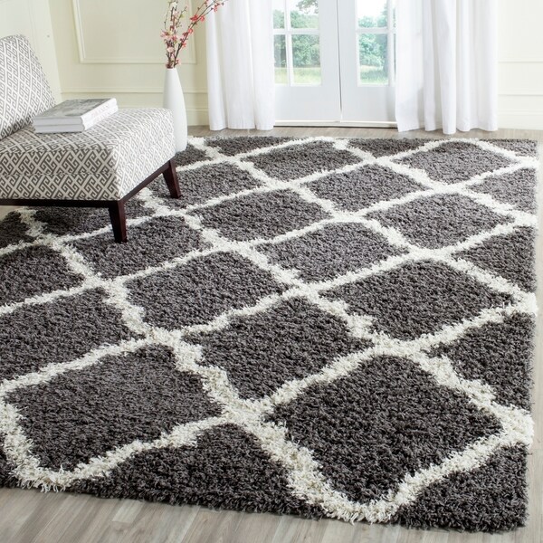 Safavieh Dallas Shag Dark Grey/ Ivory Trellis Rug - 8' x 10'