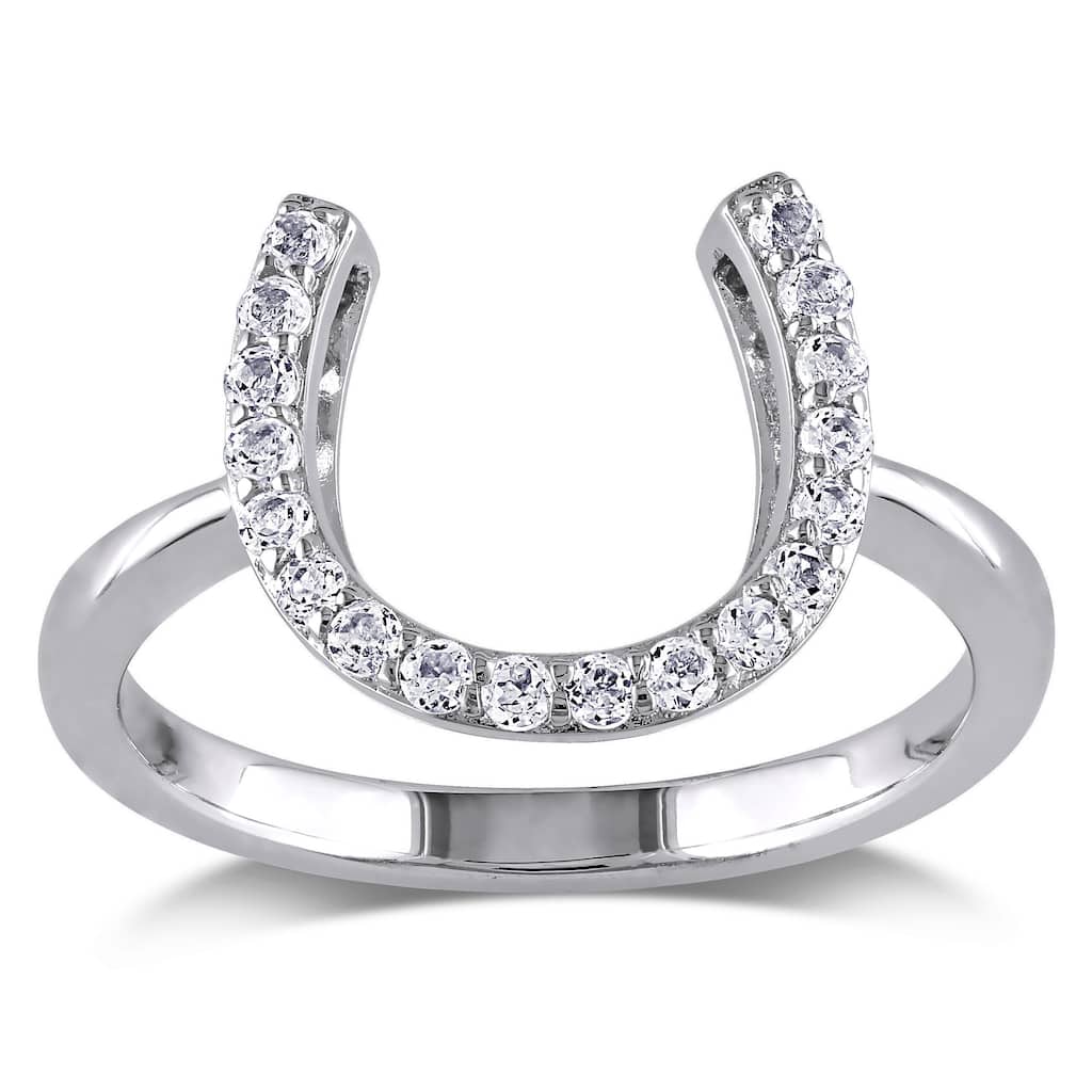 Miadora Sterling Silver White Topaz Horseshoe Ring