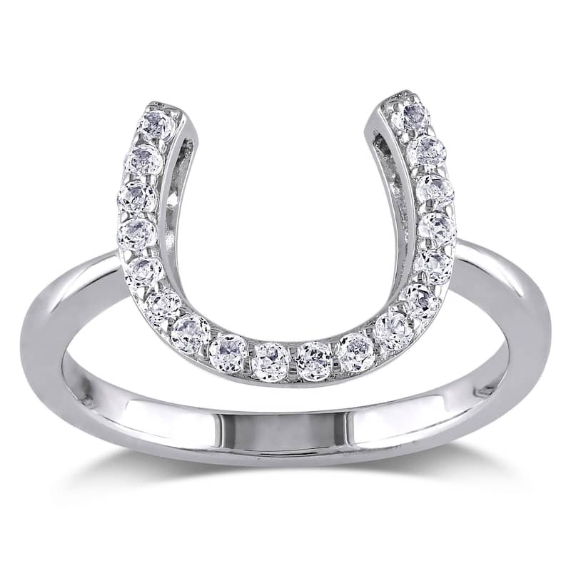 Miadora Sterling Silver White Topaz Horseshoe Ring