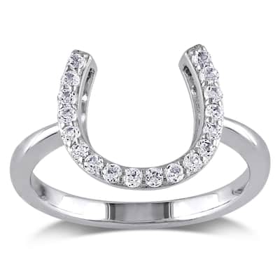 Miadora Sterling Silver White Topaz Horseshoe Ring