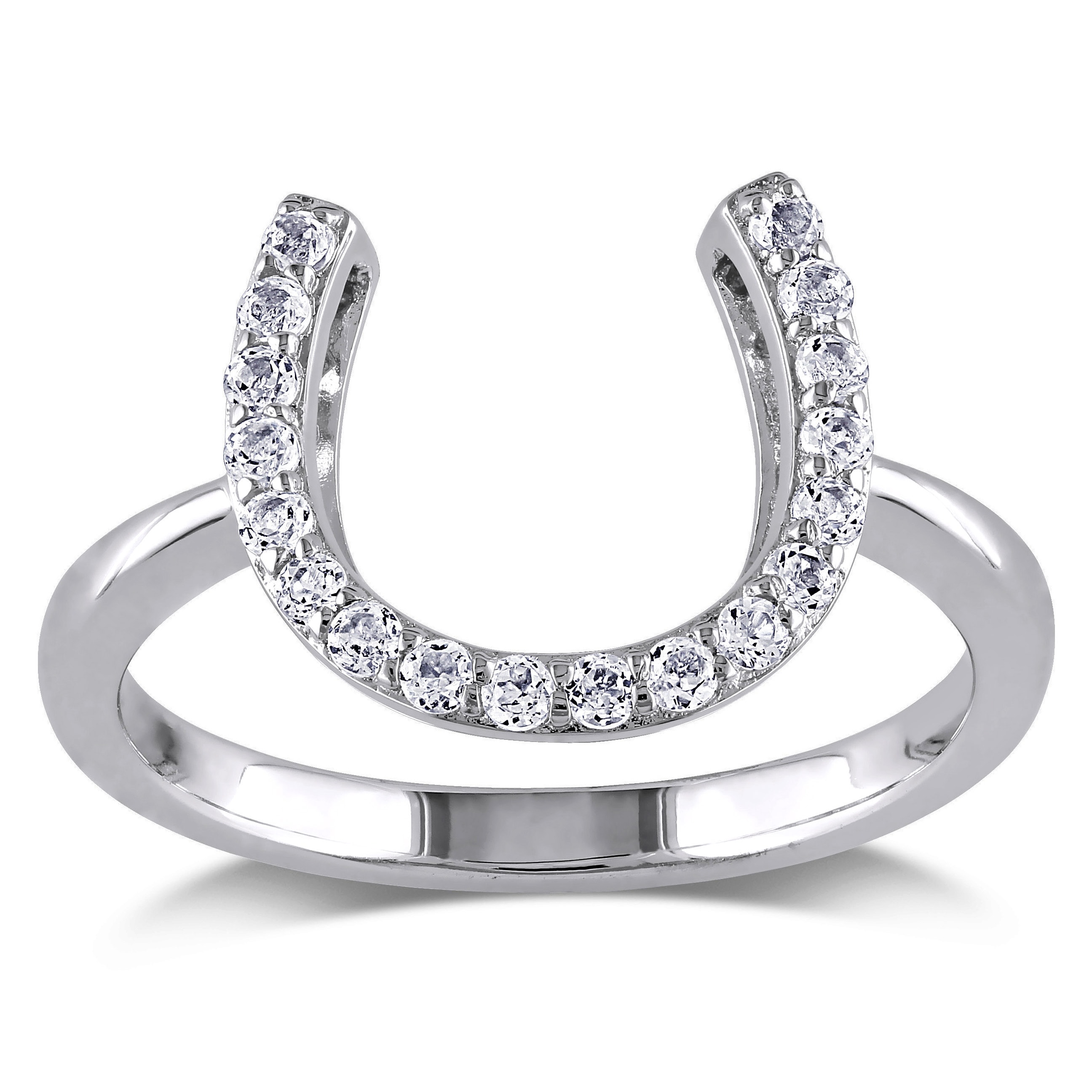 Miadora Sterling Silver White Topaz Horseshoe Ring