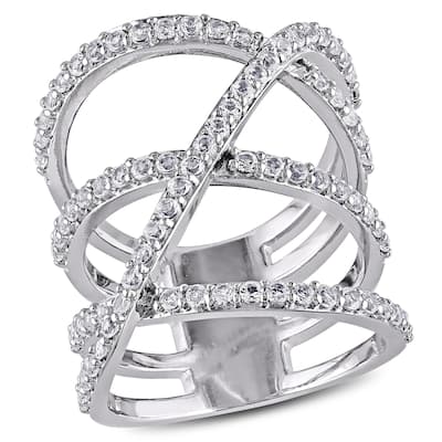 Miadora Sterling Silver White Topaz Crossover Ring