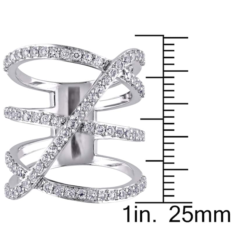 Miadora Sterling Silver White Topaz Crossover Ring