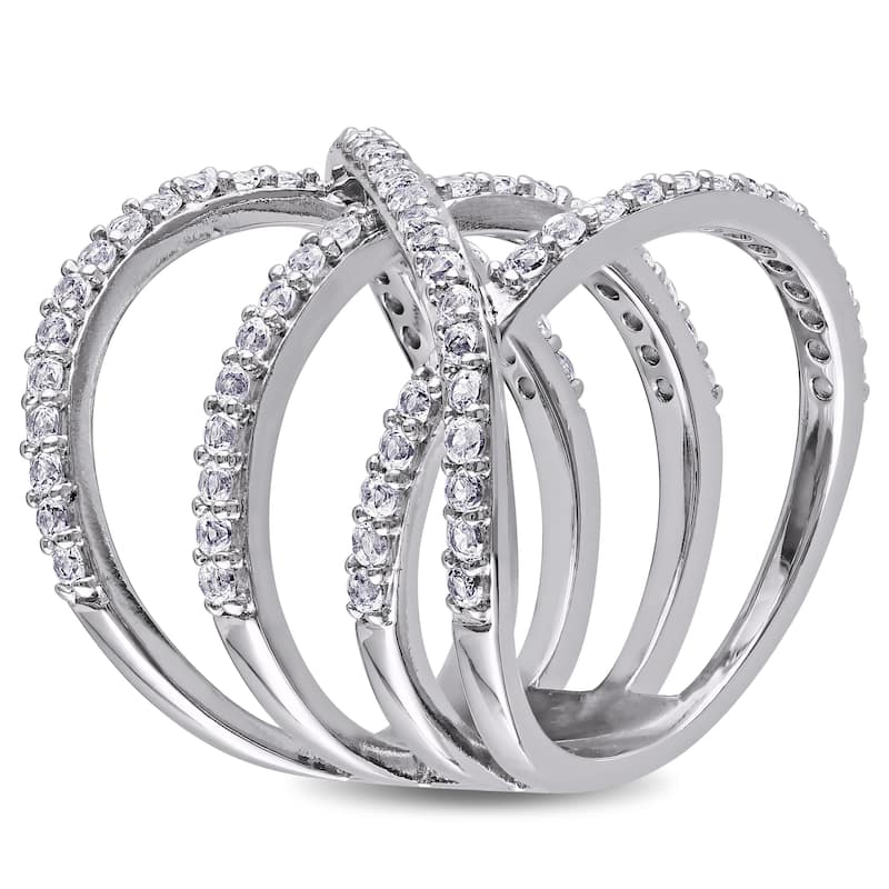 Miadora Sterling Silver White Topaz Crossover Ring