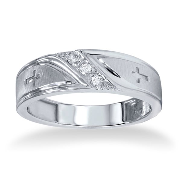 Shop 10k White Gold Men's 1/10ct TDW Diamond Cross Band - On Sale ...