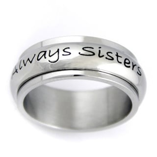 Stainless Steel 'Always Sisters, Forever Friends' Spinner Ring