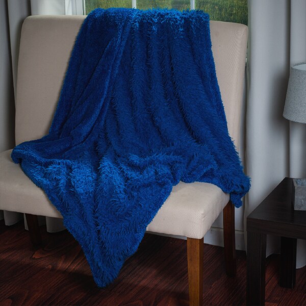Lavish Home Soft Plush Long Haired Fleece Throw with Colored Sherpa Backing