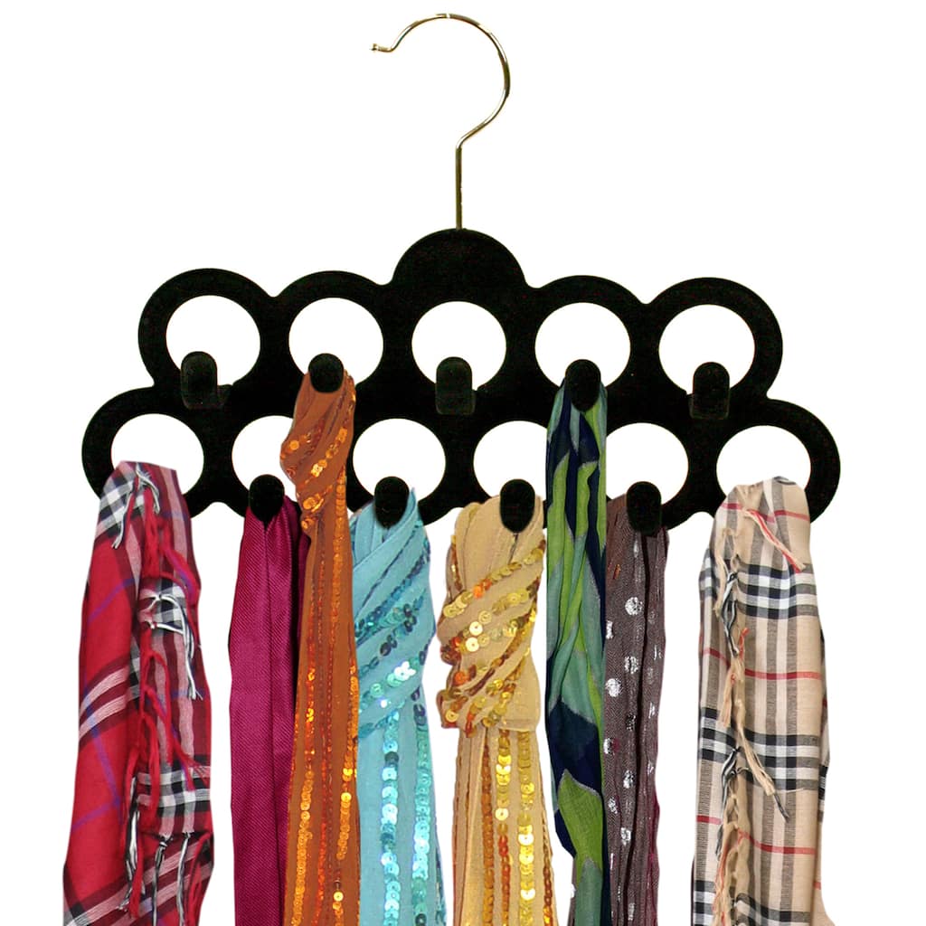 Black Velvet Scarf Hanger with Hooks (3-pack)