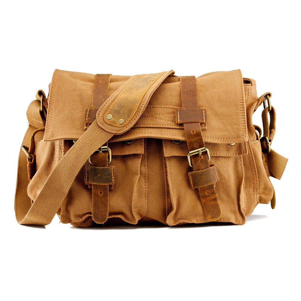 Gearonic Men S Vintage Canvas And Leather School Military Shoulder Bag