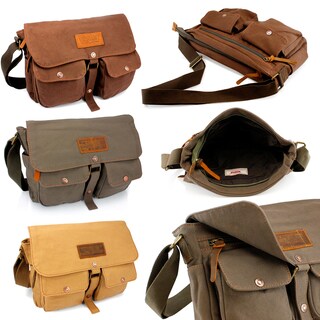 Shop Gearonic Men's Vintage Canvas and Leather School Military Shoulder ...