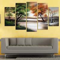 Shop Hand-painted 'Four Seasons' 5-piece Gallery-wrapped Canvas Art Set ...