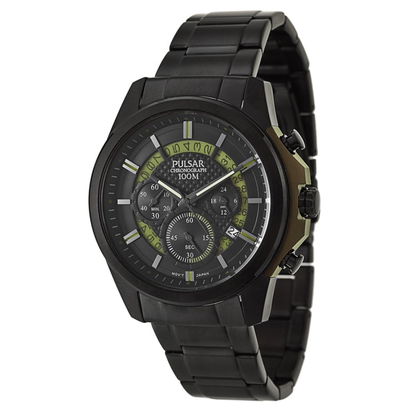 Pulsar Mens On The Go Stainless Steel Black Ion plated Quartz Watch