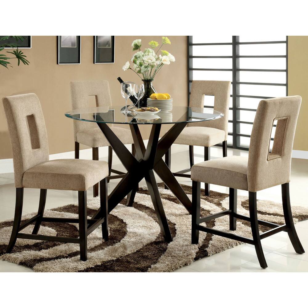 Furniture of America Novae 5-piece Round Glass Counter Height Dining Set