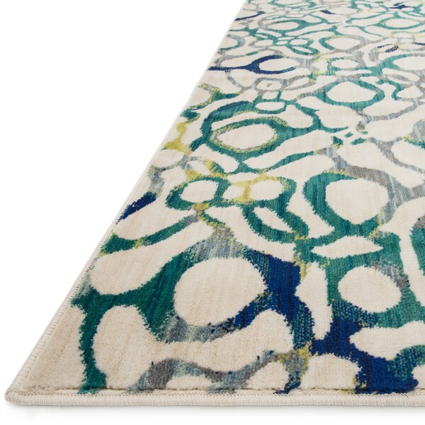 Shop Contemporary Teal/ Ivory Abstract Area Rug 5'2" x 7'7