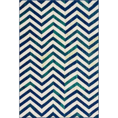 Skye Monet Ivory/ Blue Chevron Area Rug