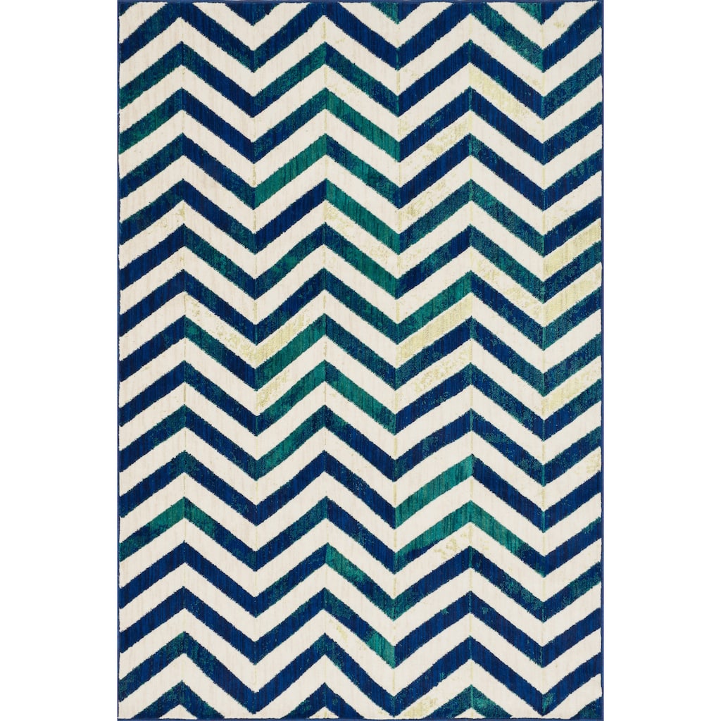 Skye Monet Ivory/ Blue Chevron Area Rug