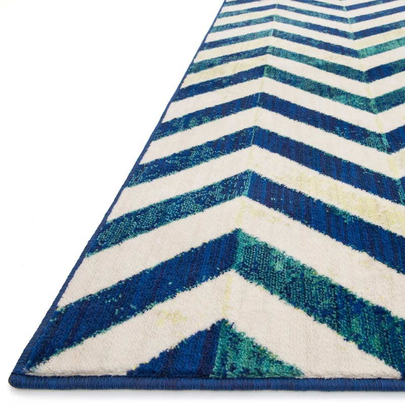 Skye Monet Ivory/ Blue Chevron Area Rug