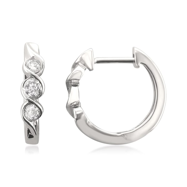 10k White Gold 1/4ct TDW Diamond Twisted Hinged Hoop Earrings (H I