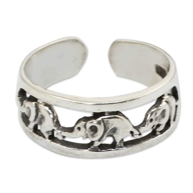 NOVICA Handmade Elephant Walk Sterling Silver Toe Ring (Thailand) - White