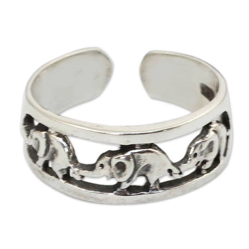 NOVICA Handmade Elephant Walk Sterling Silver Toe Ring (Thailand)