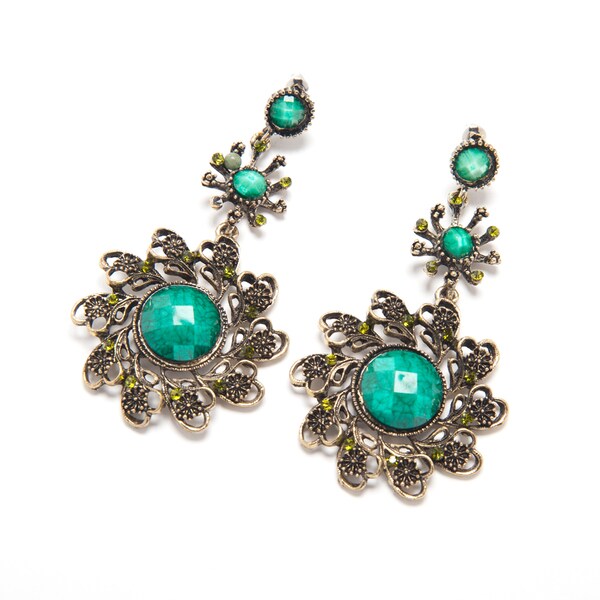 Shop Goldtone Chandelier Fashion Earrings with Green Beads (India