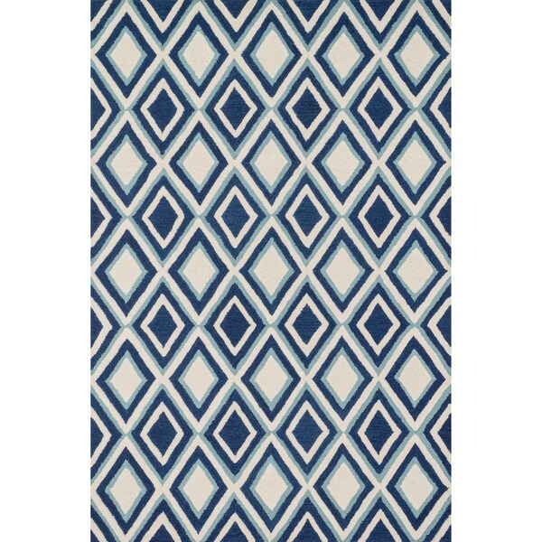 Hand-tufted Tatum Ivory/ Blue Diamond Wool Rug - 2'3 x 3'9