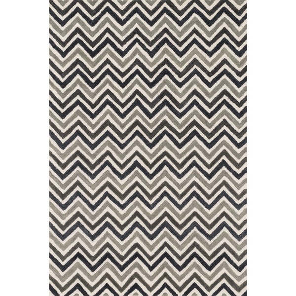 Hand-tufted Tatum Ivory/ Grey Chevron Wool Rug (5'0 x 7'6) - 5' x 7'6"
