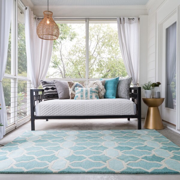 Hand-tufted Tatum Aqua Wool Rug. Opens flyout.