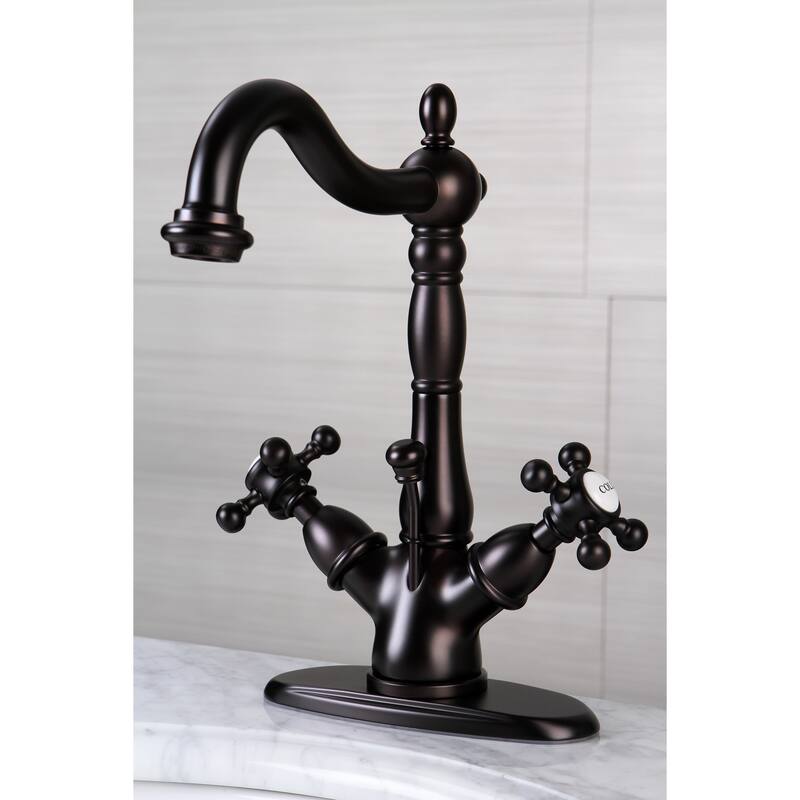 Kingston Brass Victorian Single-hole Oil-rubbed Bronze Bathroom Faucet - Porcelain Handles