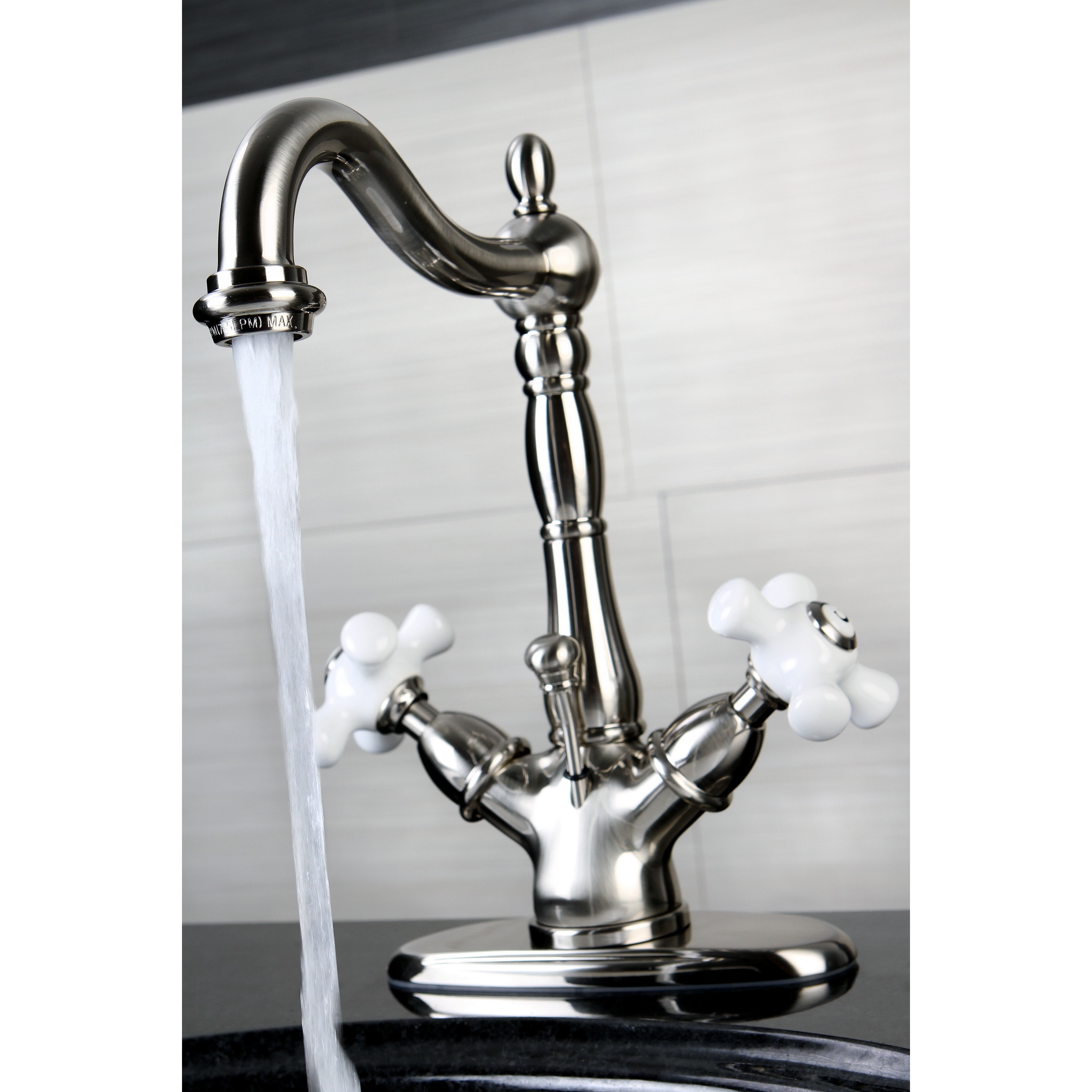 Victorian Single Hole Satin Nickel Bathroom Faucet ...